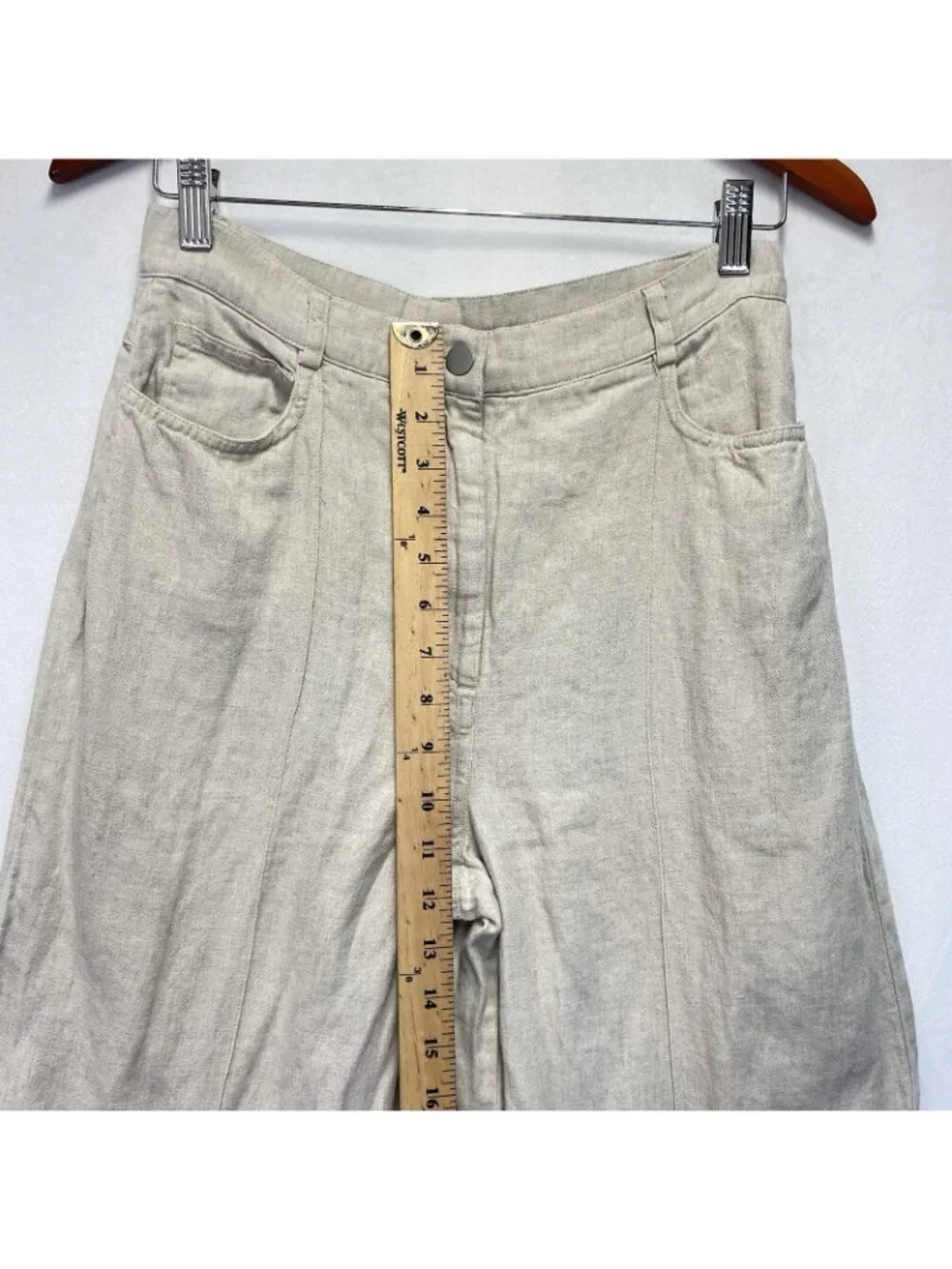 H&M Linen Blend High-Waited Wide Leg Trouser Pants Women Size 4 Light Beige